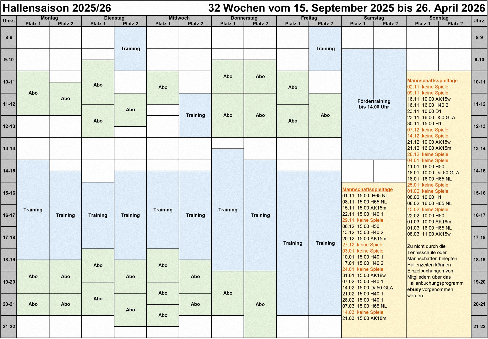 Hallenplan 2025/26